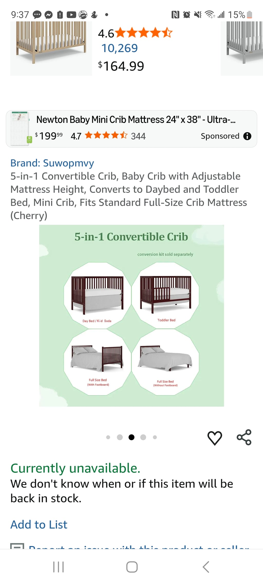 5 in 1 bed the one I have is black