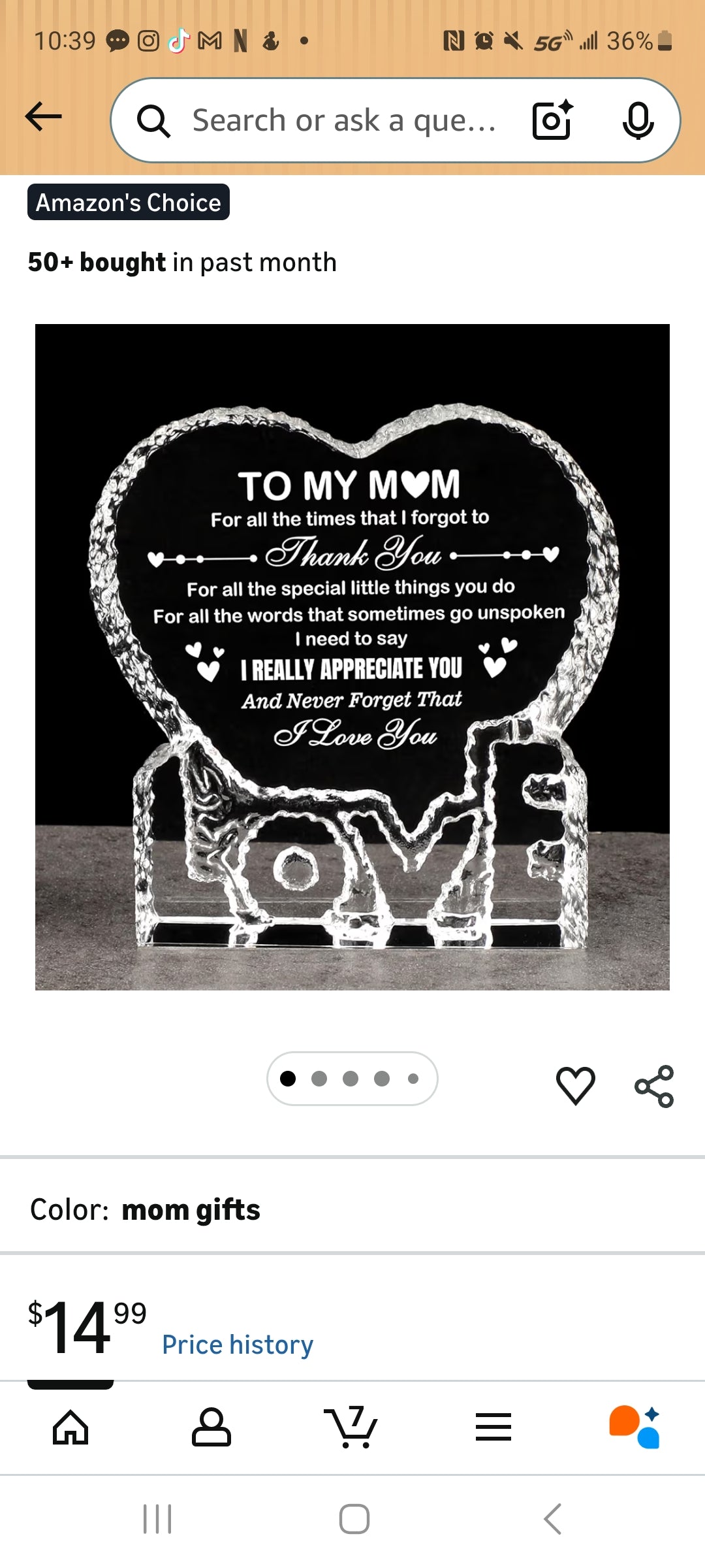 I love you mom glass